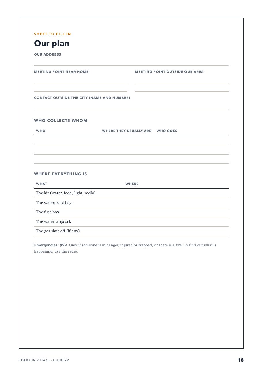 The Our plan sheet with meeting points, who collects whom and where everything is.