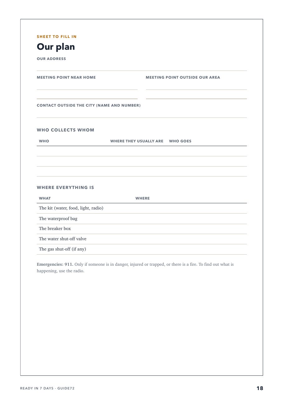 The Our plan sheet with meeting points, who collects whom and where everything is.